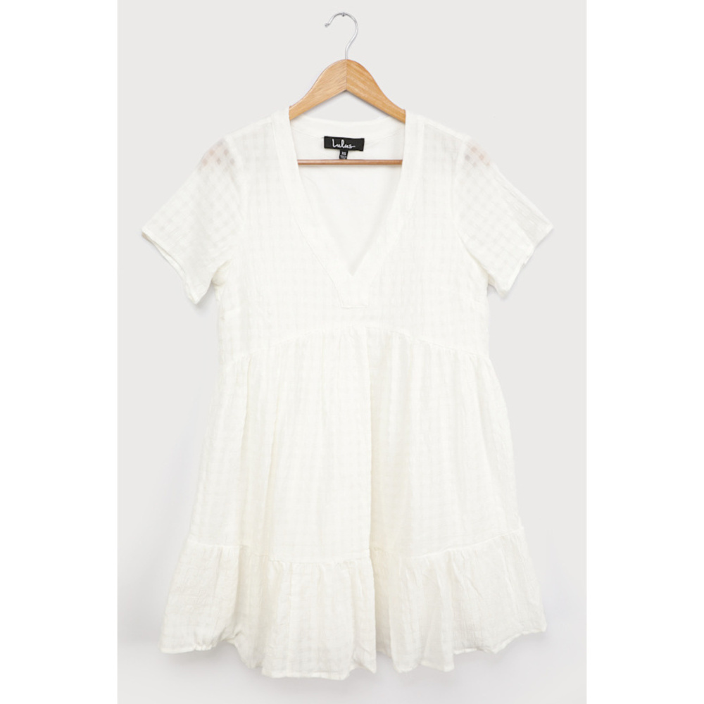Lulus Sunshine On The Mind White Short Sleeve Babydoll Dress - Size S